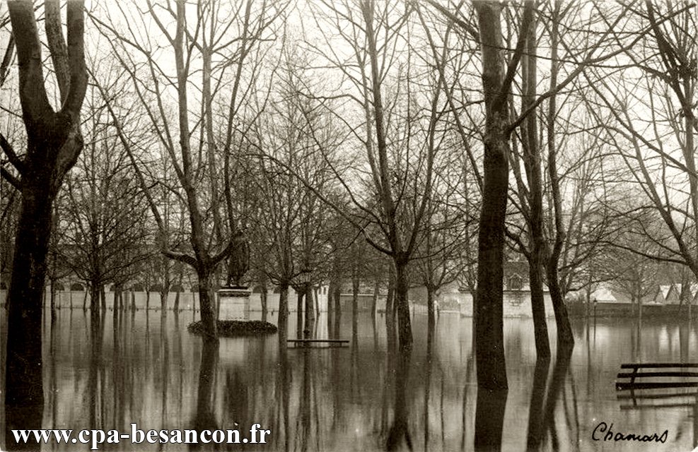 Inondations des 20-21 Janvier 1910 - BESANÇON. - Promenade Chamars - Statue de Pajol